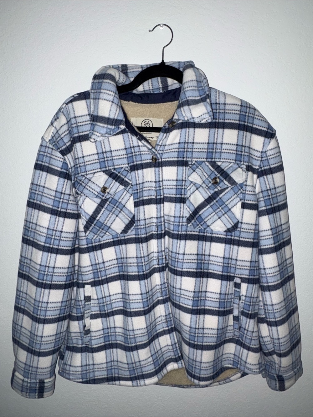 Men's Blue Plaid Fleece Jacket - Casual Cozy Layer